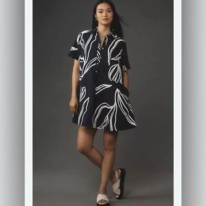 Anthropologie By Anthropologie Short-Sleeve Swing Tunic Mini Dress - navy